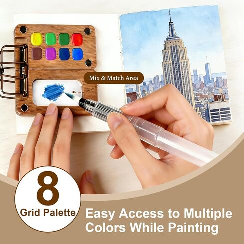 Mini Watercolor Paint Set, Pocket Watercolor Kit, Travel Watercolor Set with 12 Vibrant Colors, 5 Brushes, 1 Sketchbook & Palette – Portable Outdoor Painting Kit for Artists and Painting Lovers in Saudi Arabia
