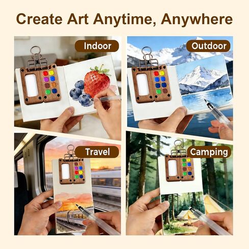 Mini Watercolor Paint Set, Pocket Watercolor Kit, Travel Watercolor Set with 12 Vibrant Colors, 5 Brushes, 1 Sketchbook & Palette – Portable Outdoor Painting Kit for Artists and Painting Lovers in Saudi Arabia
