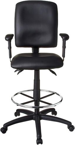 Executive High Back LeatherPlus Drafting Stool Ergonomic Multi Function Swivel Seat Adjustable Armrest Footring Pneumatic Lift Tall Standing Desk Chair Architect Studio Counter Bar Height in Saudi Arabia