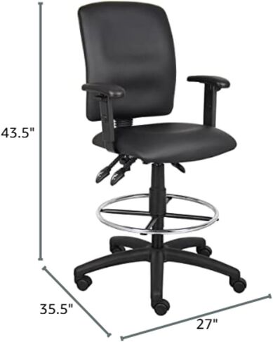Executive High Back LeatherPlus Drafting Stool Ergonomic Multi Function Swivel Seat Adjustable Armrest Footring Pneumatic Lift Tall Standing Desk Chair Architect Studio Counter Bar Height in Saudi Arabia