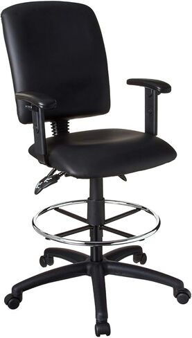 Executive High Back LeatherPlus Drafting Stool Ergonomic Multi Function Swivel Seat Adjustable Armrest Footring Pneumatic Lift Tall Standing Desk Chair Architect Studio Counter Bar Height in Saudi Arabia