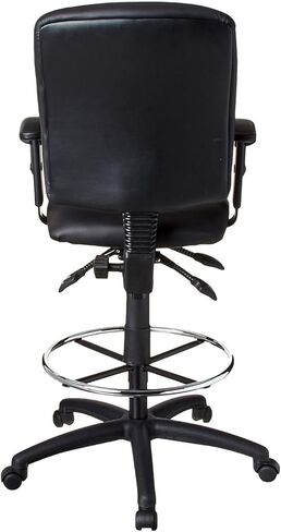 Executive High Back LeatherPlus Drafting Stool Ergonomic Multi Function Swivel Seat Adjustable Armrest Footring Pneumatic Lift Tall Standing Desk Chair Architect Studio Counter Bar Height in Saudi Arabia