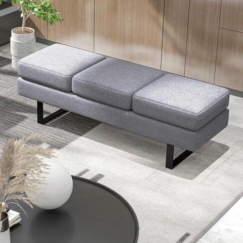 SIMOE Waiting Room Bench, 59 Inches Office Guest Chair 3 Seats Upholstered Reception Bench, Conference Room Chair for Office, Salon & Shop, Lobby, Entryway, Dining Room, Grey in Saudi Arabia