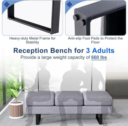 SIMOE Waiting Room Bench, 59 Inches Office Guest Chair 3 Seats Upholstered Reception Bench, Conference Room Chair for Office, Salon & Shop, Lobby, Entryway, Dining Room, Grey in Saudi Arabia