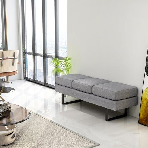 SIMOE Waiting Room Bench, 59 Inches Office Guest Chair 3 Seats Upholstered Reception Bench, Conference Room Chair for Office, Salon & Shop, Lobby, Entryway, Dining Room, Grey in Saudi Arabia