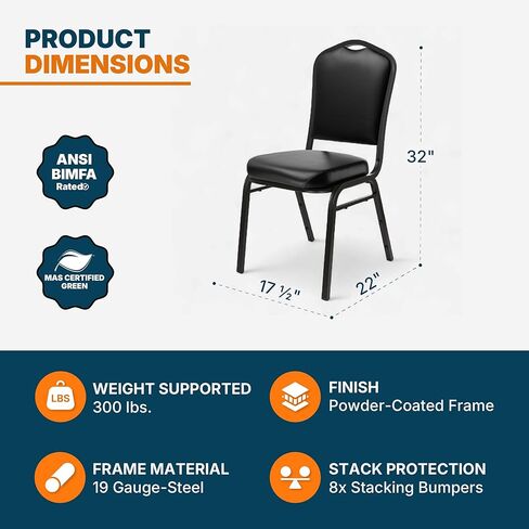 OEF Furnishings OEF9300V Series Silhouette Back Upholstered Stackable Banquet Chairs Premium Commercial Seating (2 Pack, Vinyl, Panther Black, Black Santex Frame) in Saudi Arabia