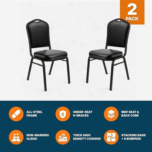 OEF Furnishings OEF9300V Series Silhouette Back Upholstered Stackable Banquet Chairs Premium Commercial Seating (2 Pack, Vinyl, Panther Black, Black Santex Frame) in Saudi Arabia