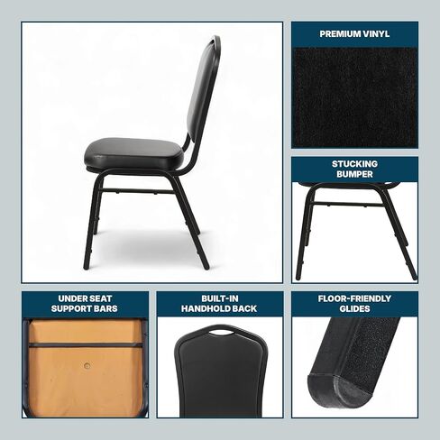 OEF Furnishings OEF9300V Series Silhouette Back Upholstered Stackable Banquet Chairs Premium Commercial Seating (2 Pack, Vinyl, Panther Black, Black Santex Frame) in Saudi Arabia