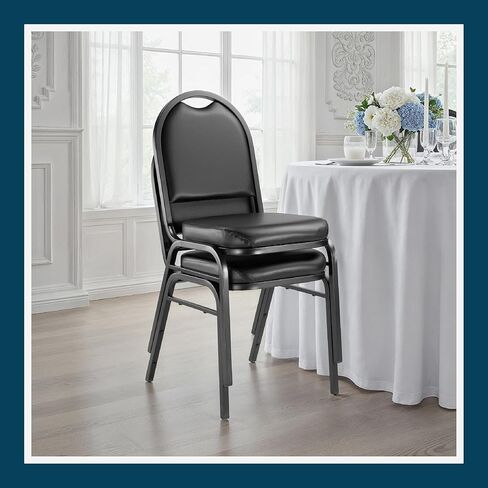 OEF Furnishings OEF9300V Series Silhouette Back Upholstered Stackable Banquet Chairs Premium Commercial Seating (2 Pack, Vinyl, Panther Black, Black Santex Frame) in Saudi Arabia