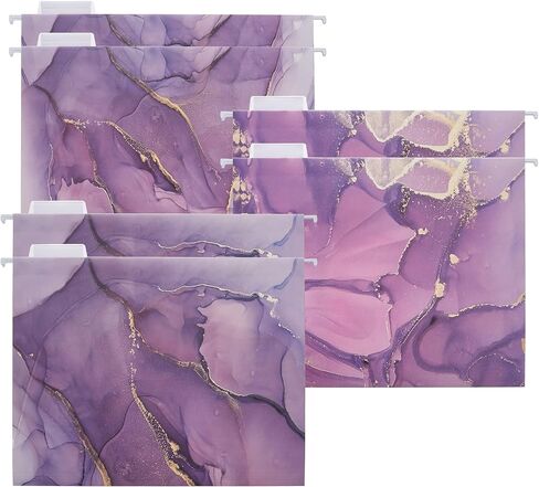 6 Packages Hanging folders File Cabinet Organizer Letter Size 1/5 Cut Adjustable Labels Decorate Home Office School Classroom, Purple Marble 9.3 "x 12.8"… in Kuwait