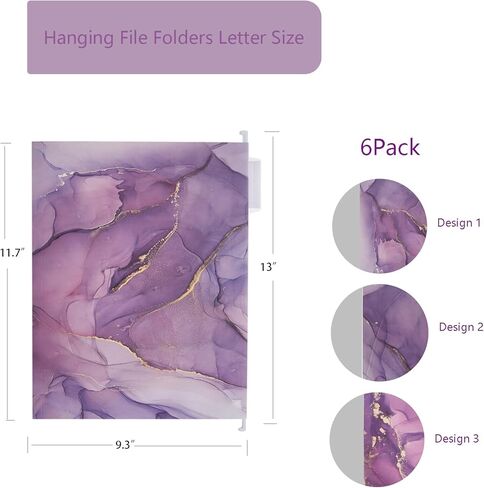6 Packages Hanging folders File Cabinet Organizer Letter Size 1/5 Cut Adjustable Labels Decorate Home Office School Classroom, Purple Marble 9.3 "x 12.8"… in Kuwait
