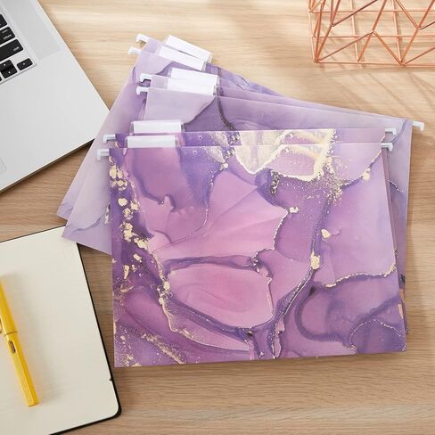 6 Packages Hanging folders File Cabinet Organizer Letter Size 1/5 Cut Adjustable Labels Decorate Home Office School Classroom, Purple Marble 9.3 "x 12.8"… in Kuwait