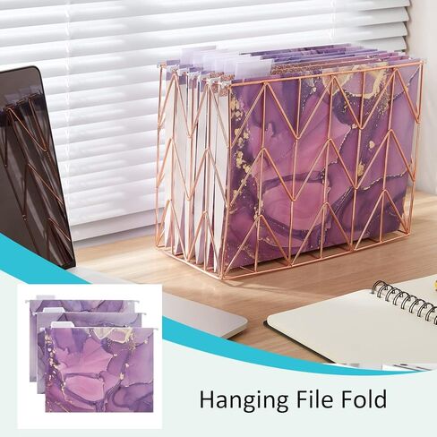 6 Packages Hanging folders File Cabinet Organizer Letter Size 1/5 Cut Adjustable Labels Decorate Home Office School Classroom, Purple Marble 9.3 "x 12.8"… in Kuwait