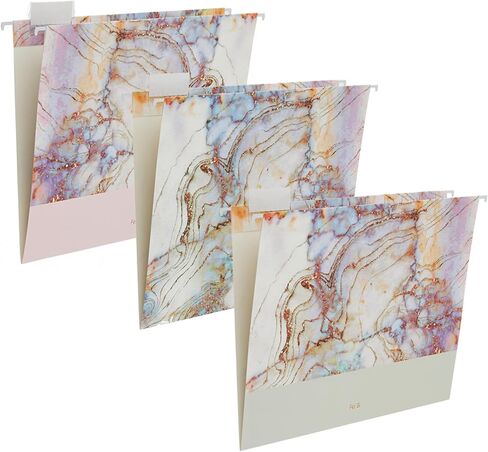 6 Packages Hanging folders File Cabinet Organizer Letter Size 1/5 Cut Adjustable Labels Decorate Home Office School Classroom, Purple Marble 9.3 "x 12.8"… in Kuwait