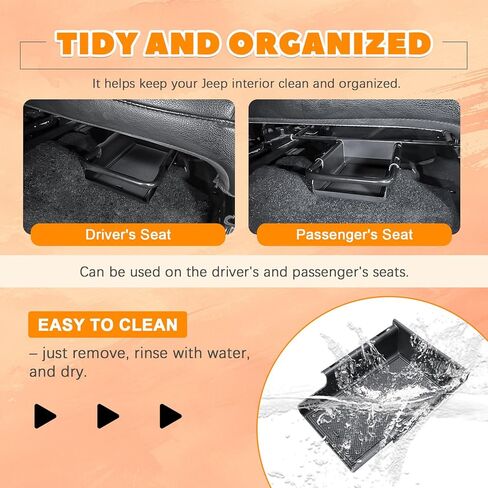 Front Under Seat Storage Organizer Tray Compatible with Jeep Wrangler JL/JLU 2018-2021 2022 2023 2024 2025 & Jeep Gladiator JT Truck 2020-2023 2024 2025 Hidden Accessories （Manual Seat Only in Kuwait