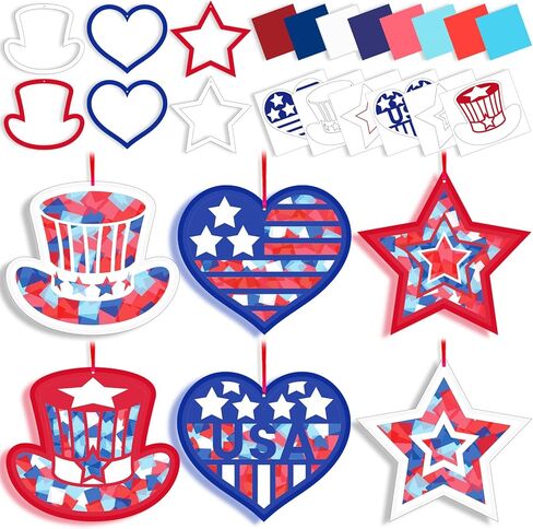 42 Packs 4th of July Suncatchers Crafts for Kids, Patriotic 250th Anniversary DIY Star Tissue Paper Sign Art Craft Kit Gift for Patriotic Religious Christian Classroom Church Activities Party Decor in Saudi Arabia