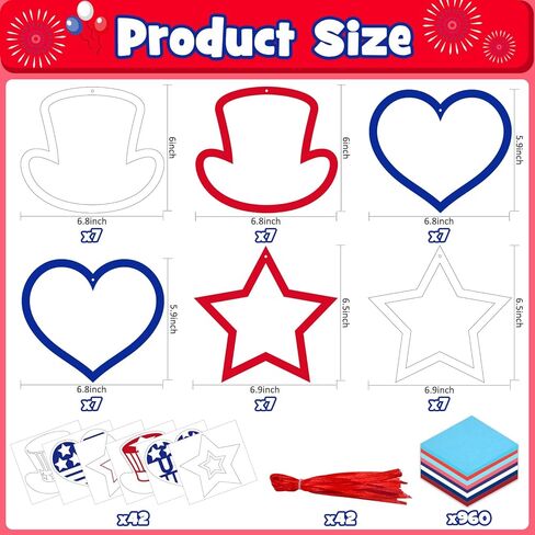 42 Packs 4th of July Suncatchers Crafts for Kids, Patriotic 250th Anniversary DIY Star Tissue Paper Sign Art Craft Kit Gift for Patriotic Religious Christian Classroom Church Activities Party Decor in Saudi Arabia