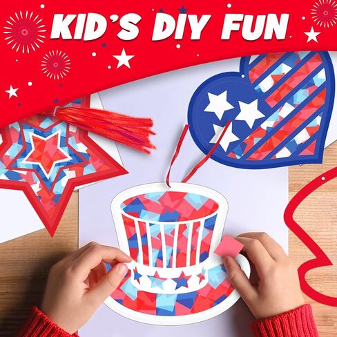42 Packs 4th of July Suncatchers Crafts for Kids, Patriotic 250th Anniversary DIY Star Tissue Paper Sign Art Craft Kit Gift for Patriotic Religious Christian Classroom Church Activities Party Decor in Saudi Arabia