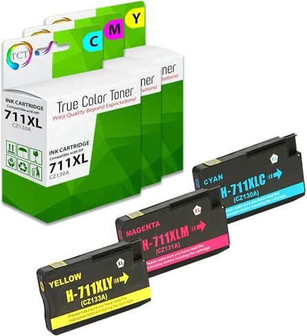 خرطوشة حبر ملونة TCT 711XL مكونة من 3 عبوات - بديل متوافق لطابعات HP 711XL 711 XL تعمل مع طابعات HP DesignJet T120 T520 (سماوي CZ130A أرجواني CZ131A أصفر CZ132A) in Kuwait