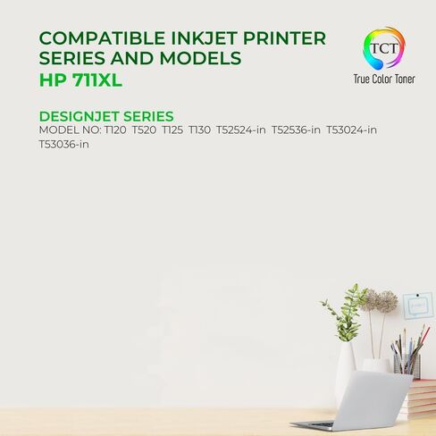 خرطوشة حبر ملونة TCT 711XL مكونة من 3 عبوات - بديل متوافق لطابعات HP 711XL 711 XL تعمل مع طابعات HP DesignJet T120 T520 (سماوي CZ130A أرجواني CZ131A أصفر CZ132A) in Kuwait