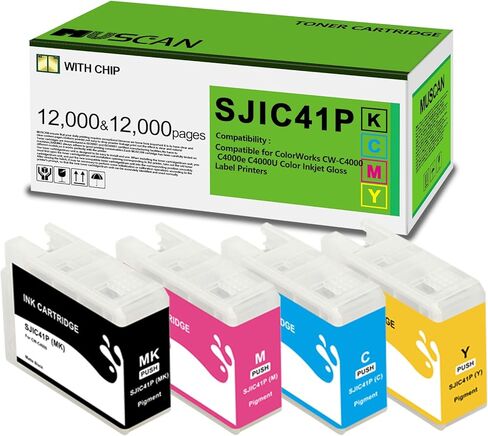 SJIC41P Ink Cartridges Remanufactured SJIC41P Ink Cartridges (with New Chip) Compatible with ColorWorks CW-C4000 C4000u C4000e Color Inkjet Label Printer (4-Pack Matte) in Saudi Arabia