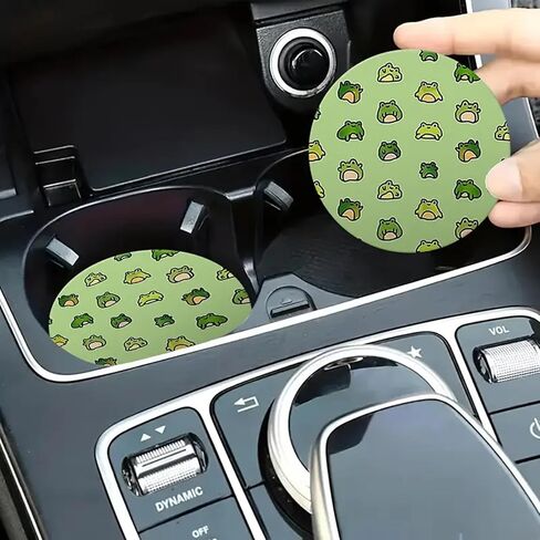 Pinbola 5 Pcs Fluffy Frog Cartoon Steering Wheel Cover Car Accessories Set Universal 14.5-15 Inch Warm Soft Plush Cup Coasters Car Decoration for Women (Green Forg) in Saudi Arabia