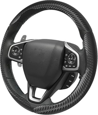 3pcs Carbon Fiber Anti-Slip Auto Car Steering Wheel Cover Fits for Chevy Silverado,Tahoe,Equinox,Traverse,Trailblazer,Colorado, (Black) in Saudi Arabia