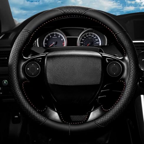 Steering Wheel Cover with Anti-Slip Leather Grip Compatible with Ford, Toyota, Honda, Nissan, and Chevrolet Vehicles for 14.5-15.35 inch Round Steering Wheels Universal Car Accessories in Saudi Arabia