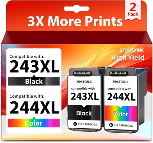 مجموعة خراطيش الحبر 243XL 244XL بديلة لخراطيش الحبر Canon 243 و244 PG-243 CL-244 PG243 CL244 XL لطابعات Canon MG2522 MX490 MX492 TR4520 TR4522 TS3322 TS202 (عبوتان) in Kuwait