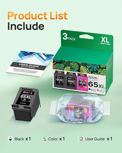 65XL 65 Ink Cartridges Black/Color Combo Pack Replacement for HP 65 65XL Ink Cartridges Work for HP DeskJet 3755 3772 3752 3700 3722 2600 2622 Envy 5055 5000 5070 5052 Printer ( 2 Black,1 Tri Color ) in Kuwait