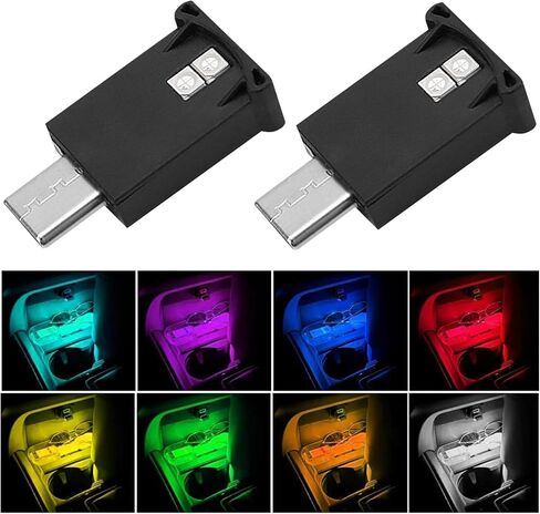 2PCS USB Type C LED Ambient Light,8 Colors RGB Dynamic Interior Atmosphere Lamp,Adjustable Mini USB LED Light for Car Decoration, Laptop, Keyboard, Universal Vehicle Interior Accessories in Kuwait
