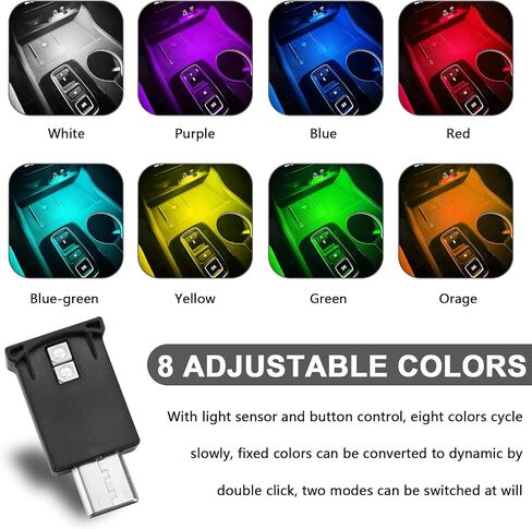 2PCS USB Type C LED Ambient Light,8 Colors RGB Dynamic Interior Atmosphere Lamp,Adjustable Mini USB LED Light for Car Decoration, Laptop, Keyboard, Universal Vehicle Interior Accessories in Kuwait