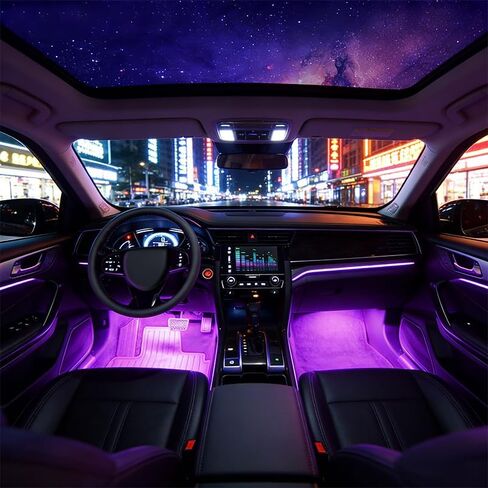 48 LED Strip Lights for Car Interior, USB Powered Footwell Ambient Lighting, Dimmable 7-Color RGB Lights with Sound-Active & Button Control, Car Accessories for Women Men in Kuwait