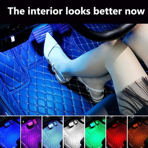 48 LED Strip Lights for Car Interior, USB Powered Footwell Ambient Lighting, Dimmable 7-Color RGB Lights with Sound-Active & Button Control, Car Accessories for Women Men in Kuwait