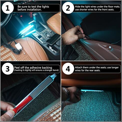 48 LED Strip Lights for Car Interior, USB Powered Footwell Ambient Lighting, Dimmable 7-Color RGB Lights with Sound-Active & Button Control, Car Accessories for Women Men in Kuwait