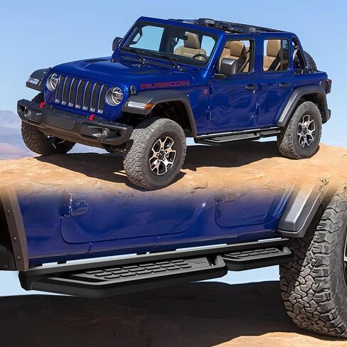 لوحات تشغيل TAC Fort متوافقة مع أبواب 2018-2026 Jeep Wrangler JL 4|2021-2024 Wrangler JL 4xe |خطوات جانبية |قضبان Nerf |ملحقات خارجية لسيارات الدفع الرباعي |فولاذ كربوني ناعم أسود قطعتين in Kuwait