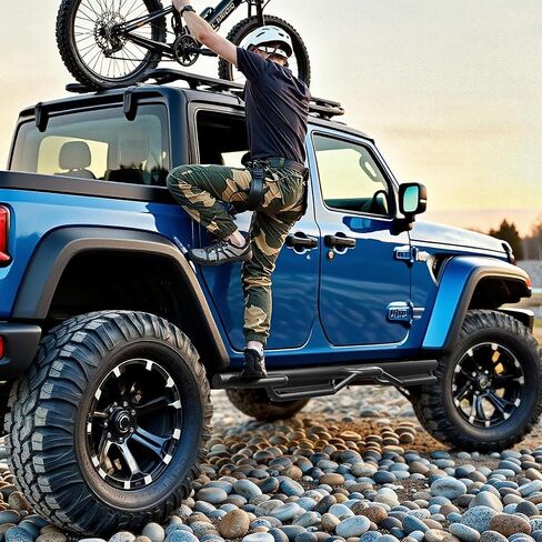 لوحات تشغيل OEDRO Gladiator: متوافقة مع أبواب 2020-2026 Jeep JT 4، وخطوات جانبية لشاحنة الوصول إلى السرير، وقضبان قضبان Nerf فولاذية بدرجين، أسود in Kuwait