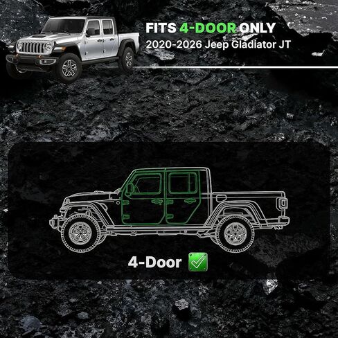 لوحات تشغيل OEDRO Gladiator: متوافقة مع أبواب 2020-2026 Jeep JT 4، وخطوات جانبية لشاحنة الوصول إلى السرير، وقضبان قضبان Nerf فولاذية بدرجين، أسود in Kuwait