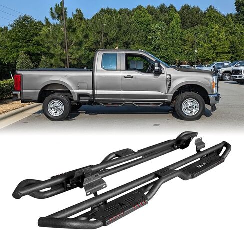 لوحات تشغيل فولاذية لـ 2015-2025 Ford F150 و2017-2024 Ford F250/F350 Super Cab/خطوات جانبية ممتدة للكابينة/قضبان Nerf (نسيج أسود) in Kuwait