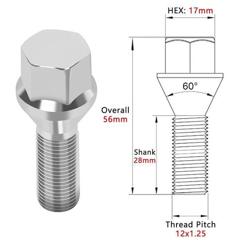 M12x1.25 Wheel Lug Bolt, 21 Packs Lug Nut Bolts, 28mm Shank Length, 17mm Hex Conical Compatible with Jeep Compass, Cherokee, Renegade, Chrysler 200, Fiat 500, Dodge Dart in Kuwait