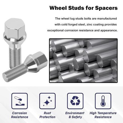 M12x1.25 Wheel Lug Bolt, 21 Packs Lug Nut Bolts, 28mm Shank Length, 17mm Hex Conical Compatible with Jeep Compass, Cherokee, Renegade, Chrysler 200, Fiat 500, Dodge Dart in Kuwait