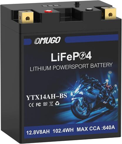 YTX14-BS بطارية ليثيوم للدراجات النارية 12 فولت 8 أمبير 600CCA LiFePO4 مع نظام حماية MotoCore - استبدال الرياضات القوية لمركبات ATV، UTV، عربات الثلوج، Jet Ski، PWC، سكوتر، ركوب جزازة العشب والجرار in Kuwait