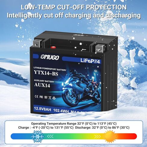 YTX14-BS بطارية ليثيوم للدراجات النارية 12 فولت 8 أمبير 600CCA LiFePO4 مع نظام حماية MotoCore - استبدال الرياضات القوية لمركبات ATV، UTV، عربات الثلوج، Jet Ski، PWC، سكوتر، ركوب جزازة العشب والجرار in Kuwait