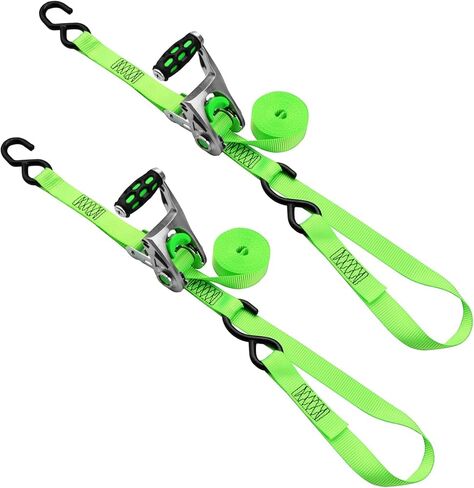 XSTRAP STANDARD 1in x 14ft Ratchet Straps with Ergonomic Aluminium Alloy Handle and Coated S-Hooks - 500 lb. Working Load Limit / 1,500 lb. Breaking Strength - Green, 2PK in Saudi Arabia