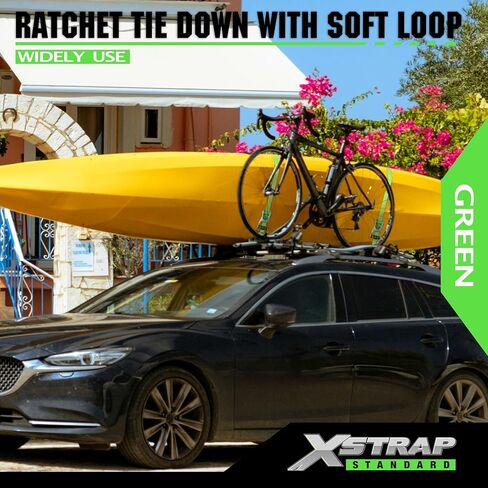 XSTRAP STANDARD 1in x 14ft Ratchet Straps with Ergonomic Aluminium Alloy Handle and Coated S-Hooks - 500 lb. Working Load Limit / 1,500 lb. Breaking Strength - Green, 2PK in Saudi Arabia