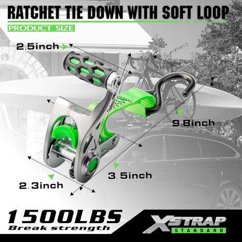 XSTRAP STANDARD 1in x 14ft Ratchet Straps with Ergonomic Aluminium Alloy Handle and Coated S-Hooks - 500 lb. Working Load Limit / 1,500 lb. Breaking Strength - Green, 2PK in Saudi Arabia