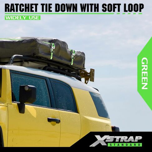 XSTRAP STANDARD 1in x 14ft Ratchet Straps with Ergonomic Aluminium Alloy Handle and Coated S-Hooks - 500 lb. Working Load Limit / 1,500 lb. Breaking Strength - Green, 2PK in Saudi Arabia