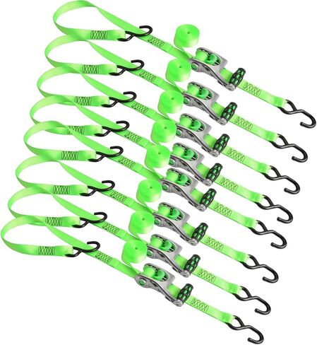 XSTRAP STANDARD 1in x 14ft Ratchet Straps with Ergonomic Aluminium Alloy Handle and Coated S-Hooks - 500 lb. Working Load Limit / 1,500 lb. Breaking Strength - Green, 2PK in Saudi Arabia