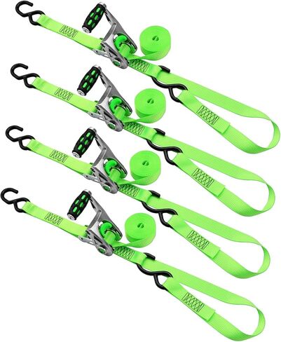 XSTRAP STANDARD 1in x 14ft Ratchet Straps with Ergonomic Aluminium Alloy Handle and Coated S-Hooks - 500 lb. Working Load Limit / 1,500 lb. Breaking Strength - Green, 2PK in Saudi Arabia