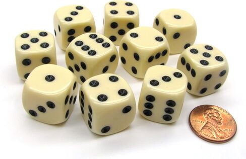 Set of 10 D6 16mm Rounded Corner Opaque Dice - Ivory with Black Pips in Saudi Arabia